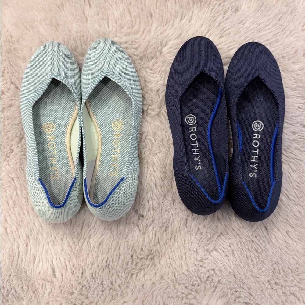 Rothy's Women's Flats in Navy and Mint - Picture 1 of 6